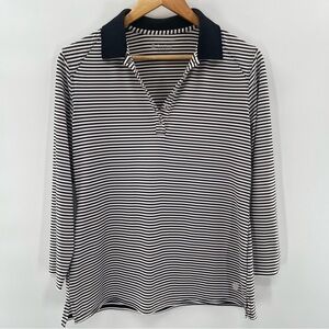 Coolibar UPF 50+ White Black Stripe Polo Shirt Size Medium